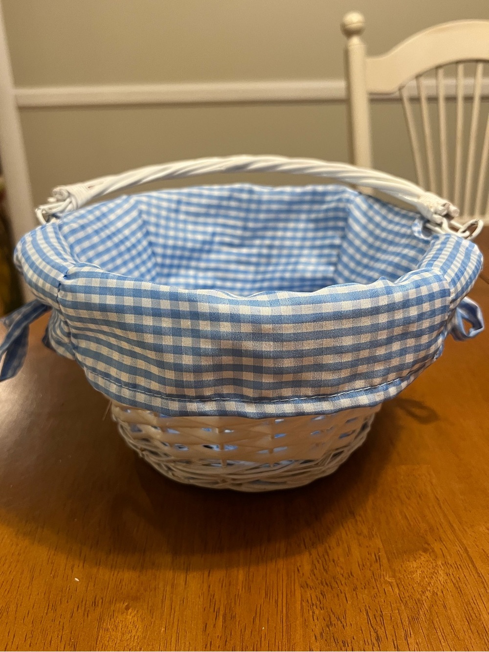 Blue Gingham Wicker Basket with Fabric Liner